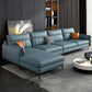 Faux Leather Stain-Resistant Sectional with Pillow Back for Four People Lake Blue Left Clearhalo 'furn' 'furn_sectionals' 'Furniture' 'Living Room Furniture' 'Sectionals' 5150461