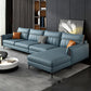 Faux Leather Stain-Resistant Sectional with Pillow Back for Four People Lake Blue Right Clearhalo 'furn' 'furn_sectionals' 'Furniture' 'Living Room Furniture' 'Sectionals' 5150463
