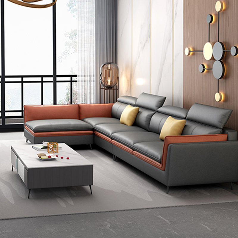 Faux Leather Sectional with Flared Arm for Four People 133.86" Wide