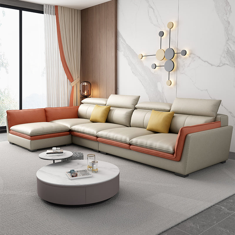 Faux Leather Sectional with Flared Arm for Four People 133.86" Wide