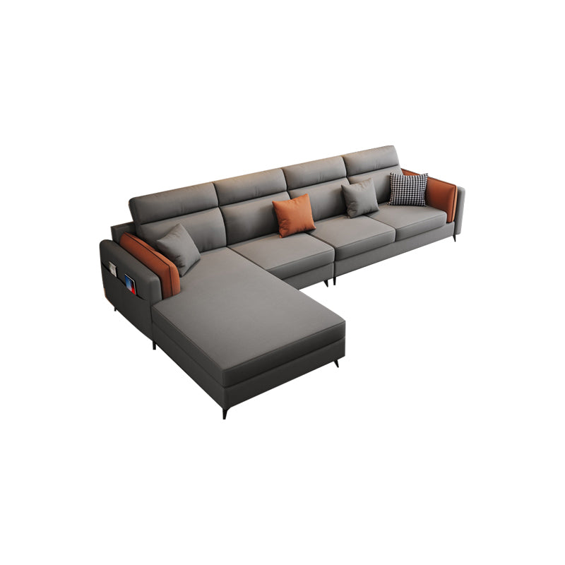 Pillow Arms Sectional Contemporary Stain-Resistant Faux Leather 4-Seater Sofa