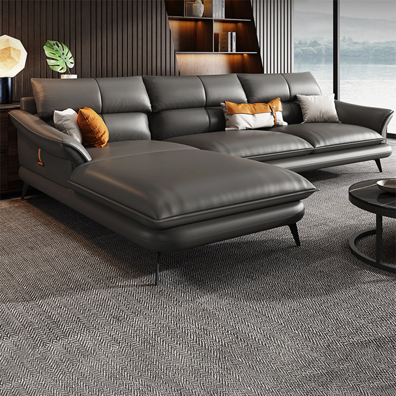 Black Genuine Leather Sectionals/Sofa with Pillow Back for Living Room