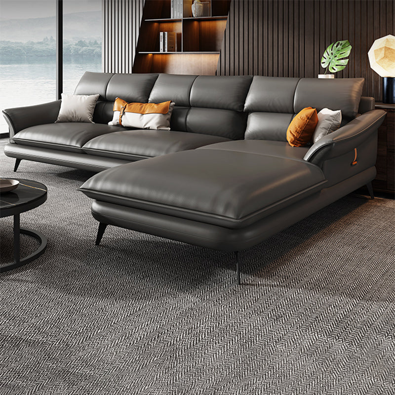 Black Genuine Leather Sectionals/Sofa with Pillow Back for Living Room