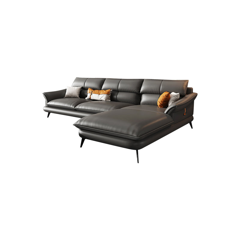 Black Genuine Leather Sectionals/Sofa with Pillow Back for Living Room