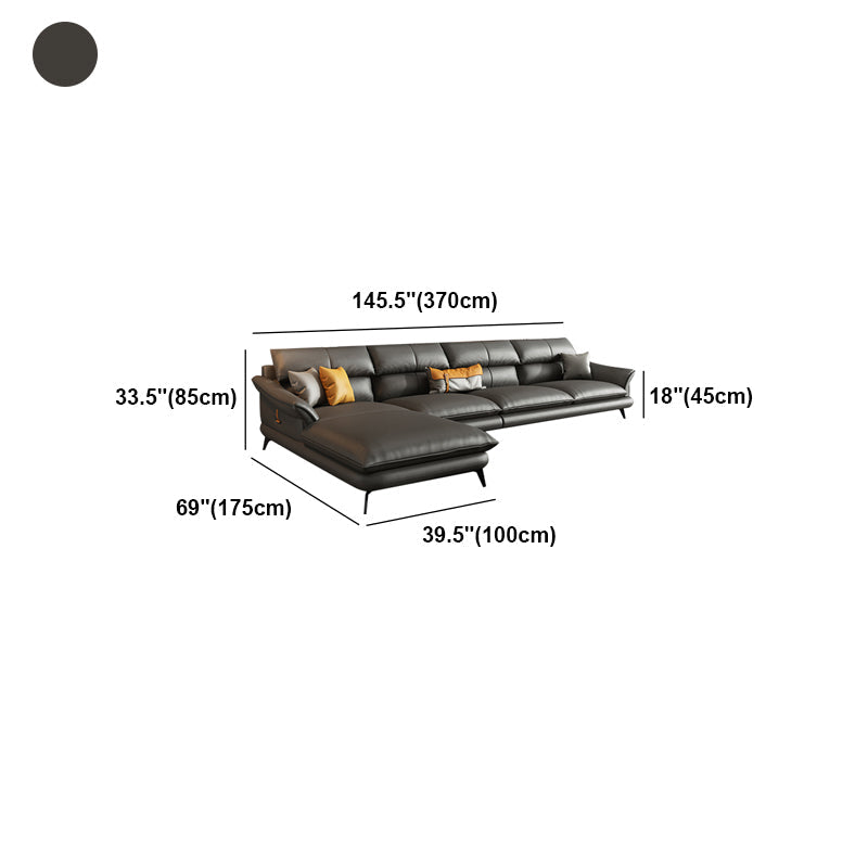 Sezioni/divano in pelle vera nera con cuscino indietro per soggiorno
