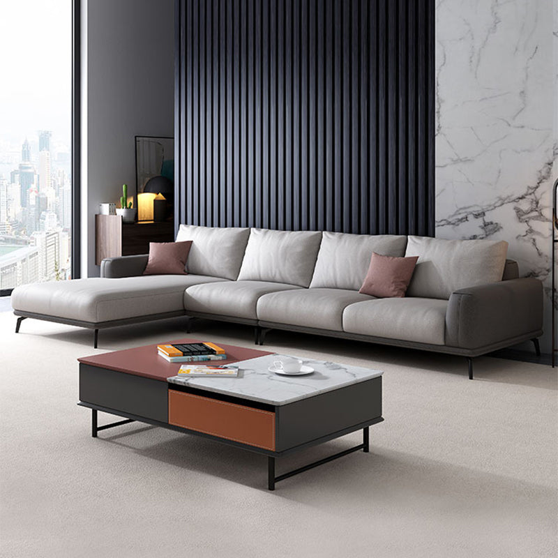 Sezionali in pelle finto/divano con braccio quadrato per soggiorno