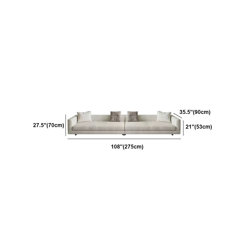 Flannelette Sectional Square Armrest Latex/down Upholstery Filled White Sofa