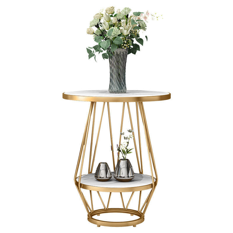 Modern Round Side Table 24.4-inch Gold/Black Metal Frame End Table Gold White Gold Shelves Included Clearhalo 'Coffee & Accent Tables' 'End & Side Tables' 'end_side_tables' 'furn' 'furn_end_side_tables' 'Furniture' 'Living Room Furniture' 5150746