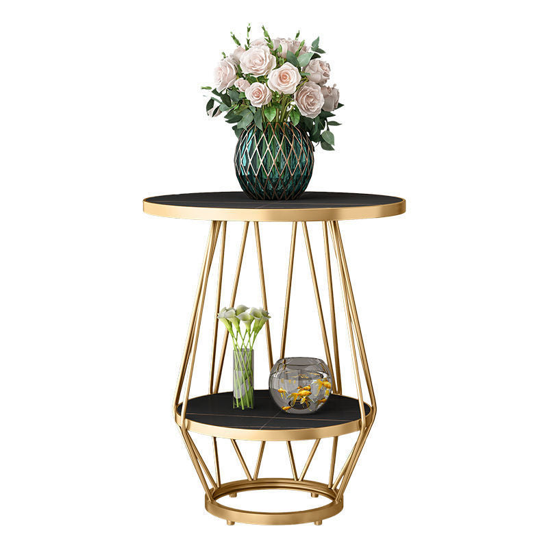 Modern Round Side Table 24.4-inch Gold/Black Metal Frame End Table Gold Black Gold Shelves Included Clearhalo 'Coffee & Accent Tables' 'End & Side Tables' 'end_side_tables' 'furn' 'furn_end_side_tables' 'Furniture' 'Living Room Furniture' 5150747
