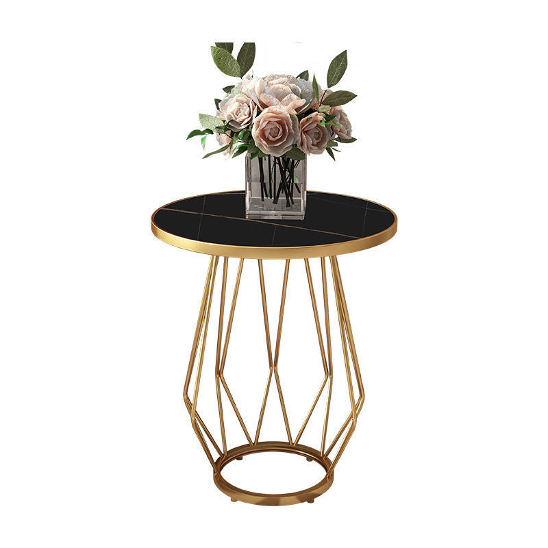 Modern Round Side Table 24.4-inch Gold/Black Metal Frame End Table Gold Black Gold Shelves Not Included Clearhalo 'Coffee & Accent Tables' 'End & Side Tables' 'end_side_tables' 'furn' 'furn_end_side_tables' 'Furniture' 'Living Room Furniture' 5150748