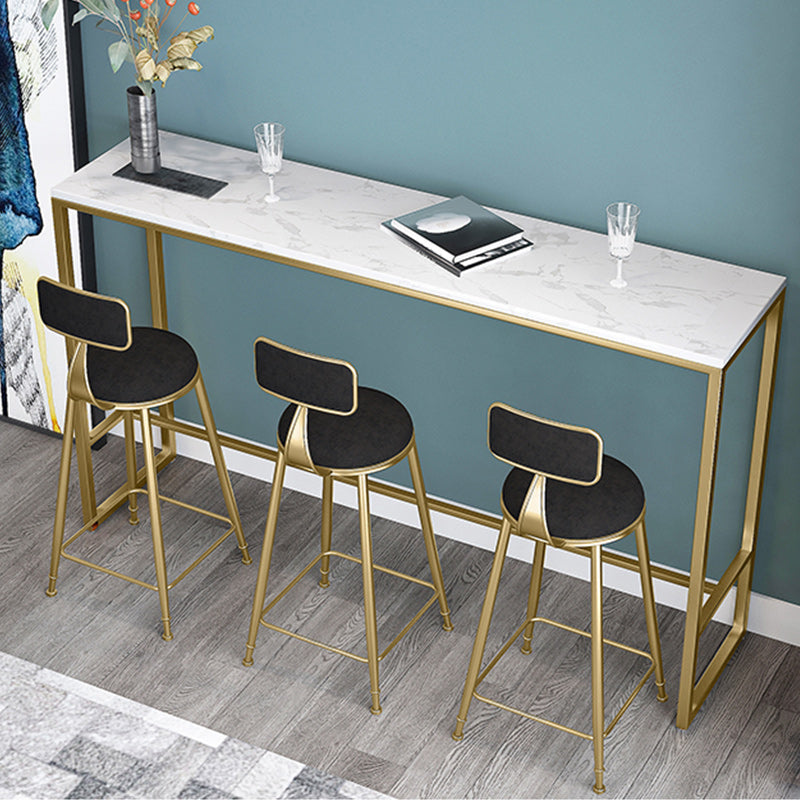 Stone Bar Dining Table Glam Rectangle Bar Table with Trestle Pedestal for Balcony