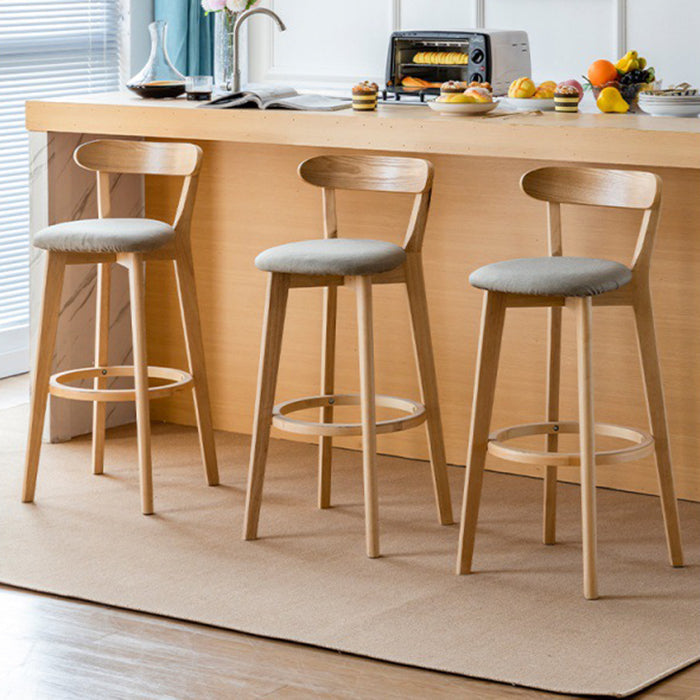Scandinavian Rubberwood Low Back Barstool Milk Tea Shop Upholstered Stool Clearhalo 'Bar Furniture' 'Bar Stools' 'bar_stools' 'furn' 'furn_bar_stools' 'Furniture' 'Kitchen & Dining Furniture' 5154397
