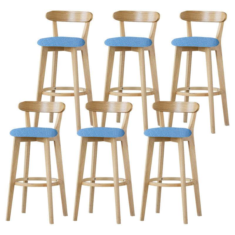 Scandinavian Rubberwood Low Back Barstool Milk Tea Shop Upholstered Stool Light Blue 6 Piece Set Clearhalo 'Bar Furniture' 'Bar Stools' 'bar_stools' 'furn' 'furn_bar_stools' 'Furniture' 'Kitchen & Dining Furniture' 5154409