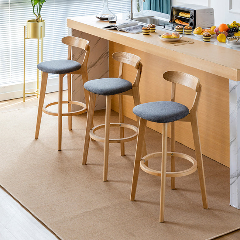 Scandinavian Rubberwood Low Back Barstool Milk Tea Shop Upholstered Stool Clearhalo 'Bar Furniture' 'Bar Stools' 'bar_stools' 'furn' 'furn_bar_stools' 'Furniture' 'Kitchen & Dining Furniture' 5154420