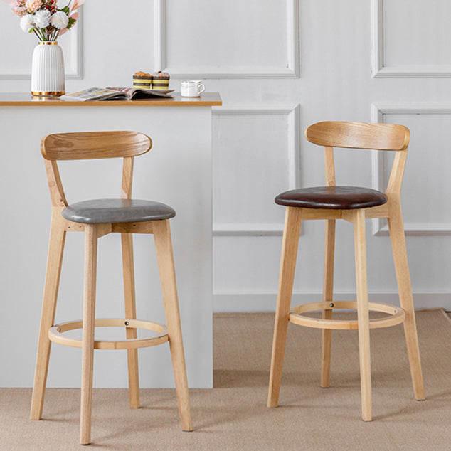 Scandinavian Rubberwood Low Back Barstool Milk Tea Shop Upholstered Stool Clearhalo 'Bar Furniture' 'Bar Stools' 'bar_stools' 'furn' 'furn_bar_stools' 'Furniture' 'Kitchen & Dining Furniture' 5154424