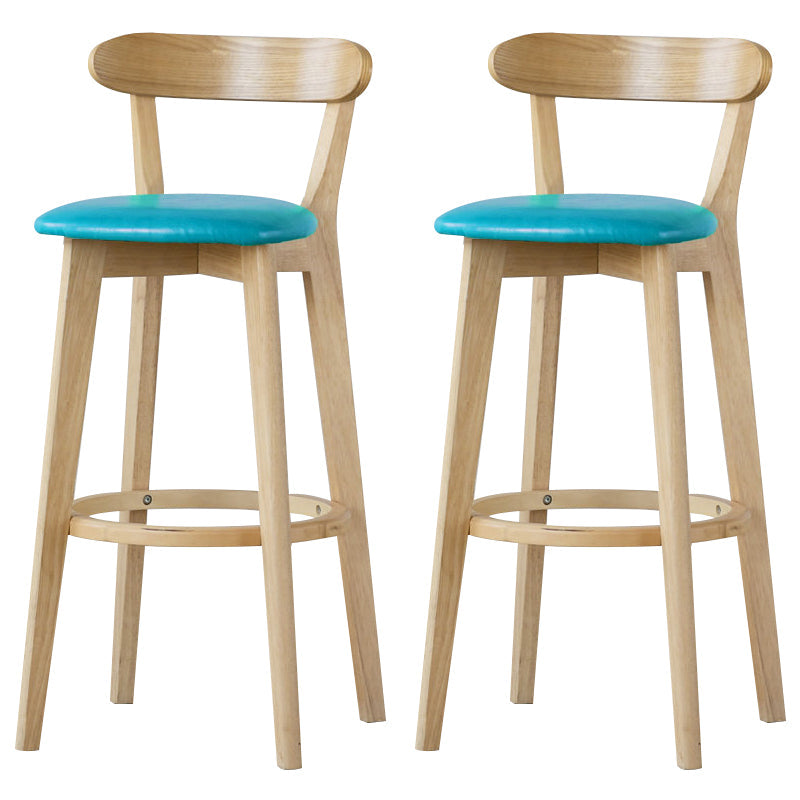 Scandinavian Rubberwood Low Back Barstool Milk Tea Shop Upholstered Stool Lake Blue 2 Piece Set Clearhalo 'Bar Furniture' 'Bar Stools' 'bar_stools' 'furn' 'furn_bar_stools' 'Furniture' 'Kitchen & Dining Furniture' 5154435