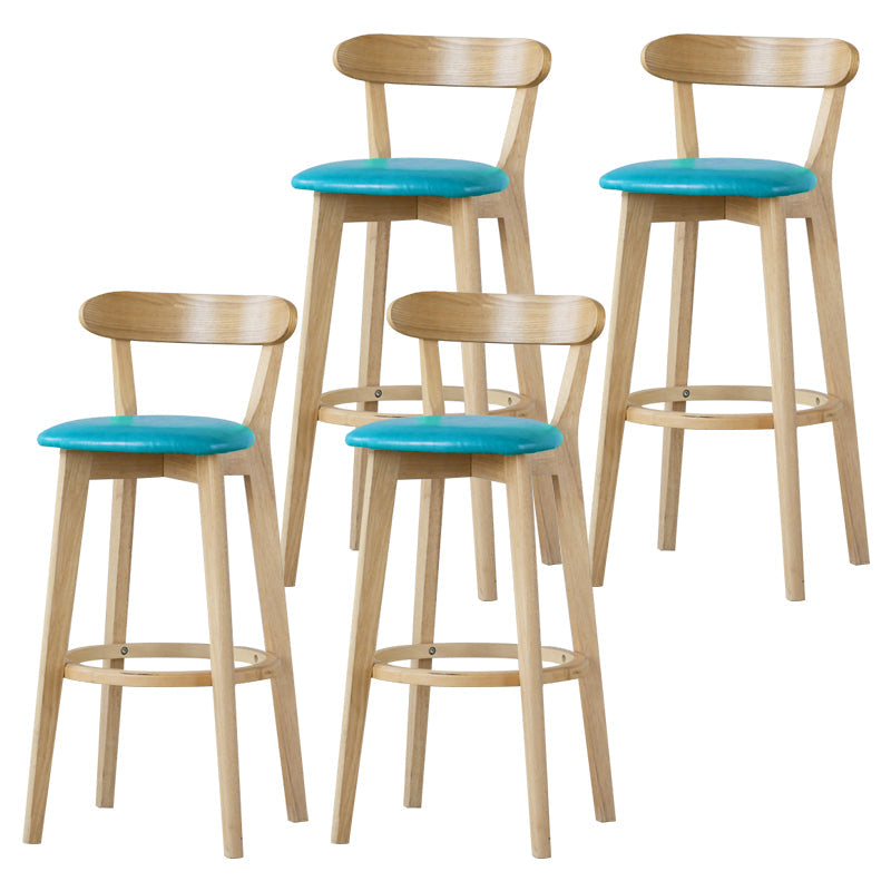 Scandinavian Rubberwood Low Back Barstool Milk Tea Shop Upholstered Stool Lake Blue 4 Piece Set Clearhalo 'Bar Furniture' 'Bar Stools' 'bar_stools' 'furn' 'furn_bar_stools' 'Furniture' 'Kitchen & Dining Furniture' 5154436