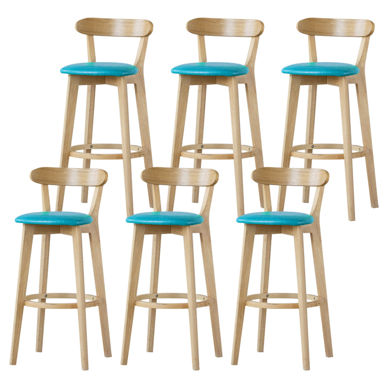 Scandinavian Rubberwood Low Back Barstool Milk Tea Shop Upholstered Stool Lake Blue 6 Piece Set Clearhalo 'Bar Furniture' 'Bar Stools' 'bar_stools' 'furn' 'furn_bar_stools' 'Furniture' 'Kitchen & Dining Furniture' 5154437