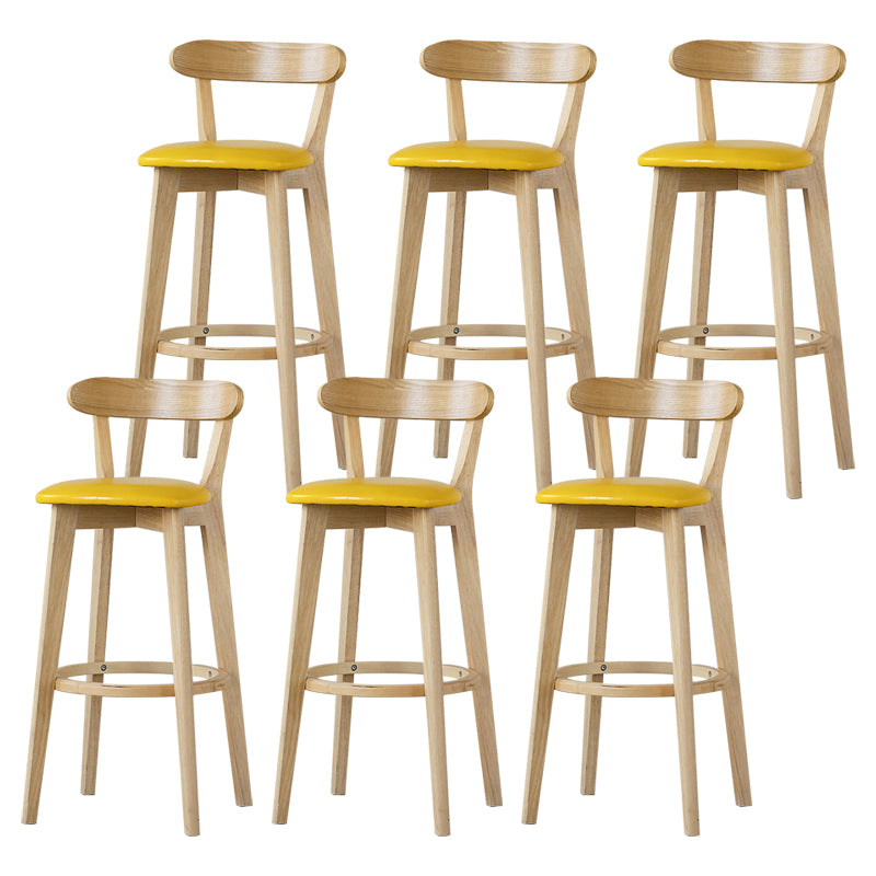 Scandinavian Rubberwood Low Back Barstool Milk Tea Shop Upholstered Stool Yellow 6 Piece Set Clearhalo 'Bar Furniture' 'Bar Stools' 'bar_stools' 'furn' 'furn_bar_stools' 'Furniture' 'Kitchen & Dining Furniture' 5154441