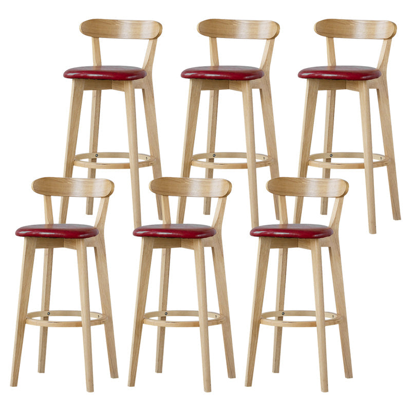 Scandinavian Rubberwood Low Back Barstool Milk Tea Shop Upholstered Stool Red 6 Piece Set Clearhalo 'Bar Furniture' 'Bar Stools' 'bar_stools' 'furn' 'furn_bar_stools' 'Furniture' 'Kitchen & Dining Furniture' 5154465