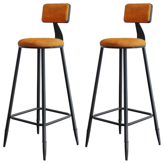 Industrial Footrest Milk Tea Shop Stool Low Back Iron Bar Stool Orange 2 Piece Set