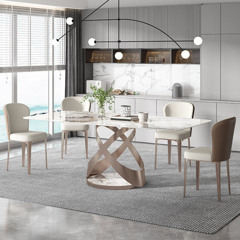 Luxury Sintered Stone Top Dining Set Rectangle 1/4/5/6 Pieces Dining Room Table Set Clearhalo 'Dining Room Sets' 'Dining Tables & Seating' 'dining_room_set' 'furn' 'furn_dining_room_set' 'Furniture' 'Kitchen & Dining Furniture' 5154797