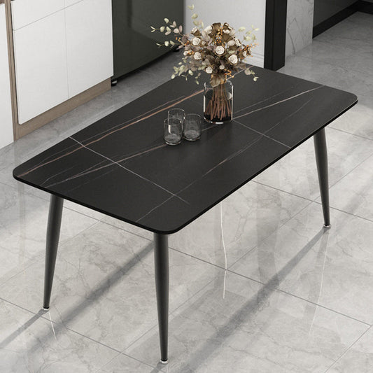 Modern Rectangle Stone Table Standard Height Dining Table with 4 Legs Black Gold Without Chairs
