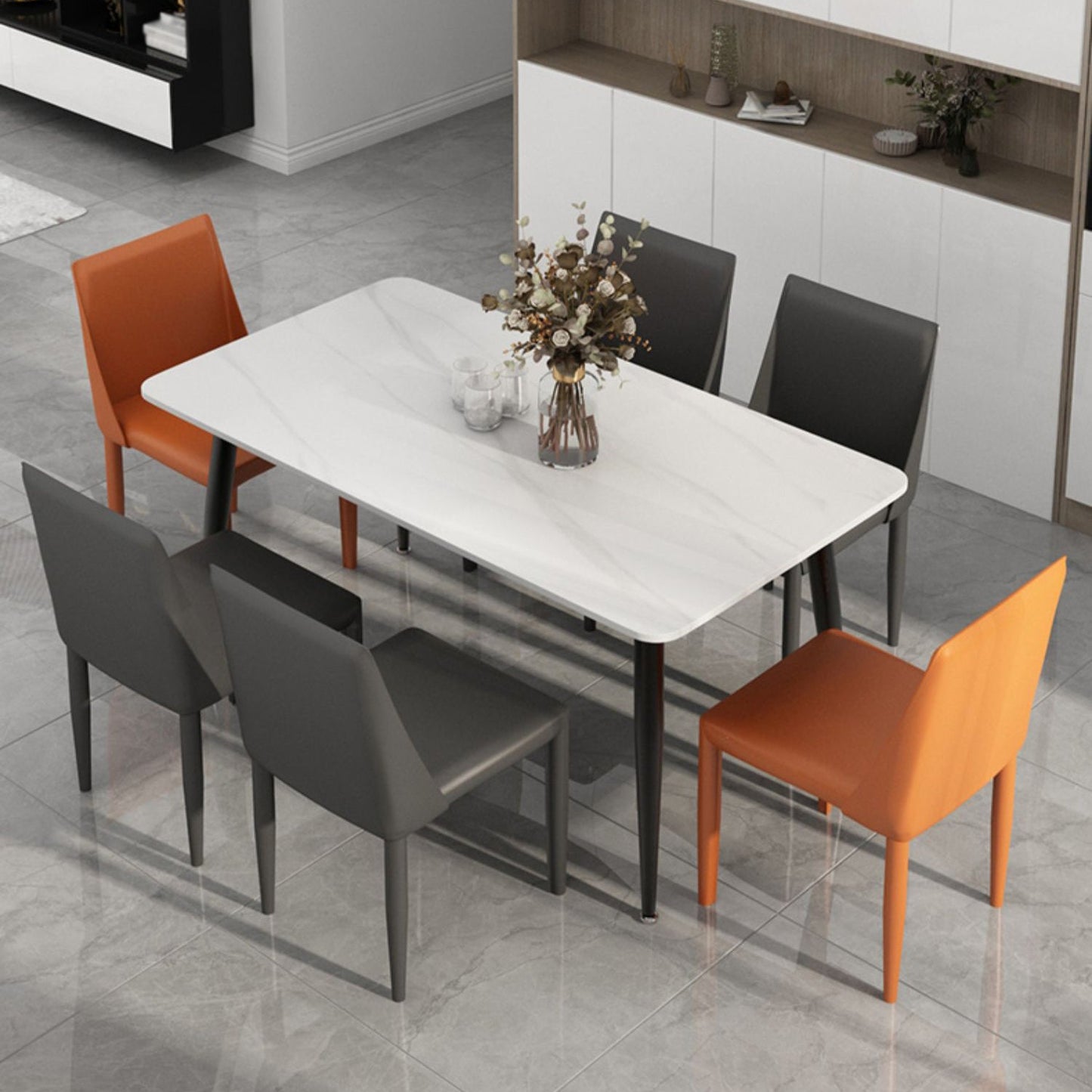 Modern Rectangle Stone Table Standard Height Dining Table with 4 Legs