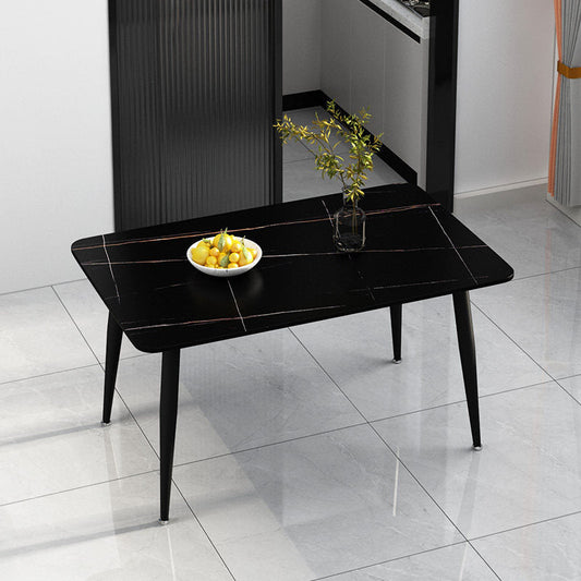 Rectangle Modern Stone Table Standard Height Table Dining Table with 4 Legs Black Without Chairs