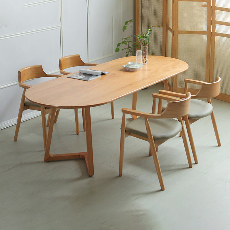 Modern Oval Pine Wood Dining Table Wood Base Home Dining Table Clearhalo 'Dining Tables & Seating' 'Dining Tables' 'dining_table' 'furn' 'furn_dining_table' 'Furniture' 'Kitchen & Dining Furniture' 5155103