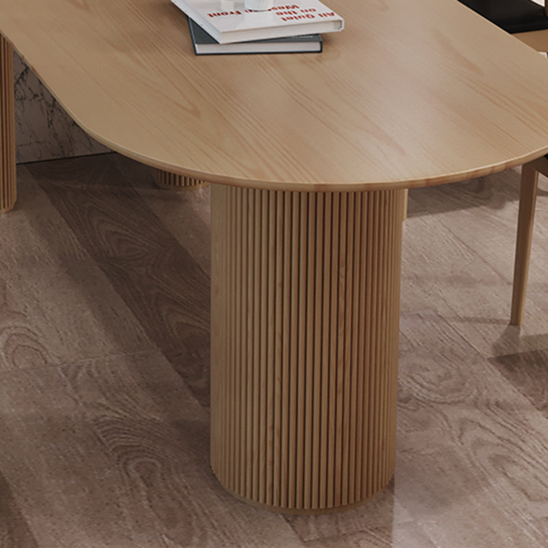 コンテンポラリーウッドトップオーバルダイネットテーブルウッドペデスタルダイニングテーブル