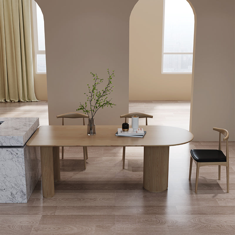 コンテンポラリーウッドトップオーバルダイネットテーブルウッドペデスタルダイニングテーブル