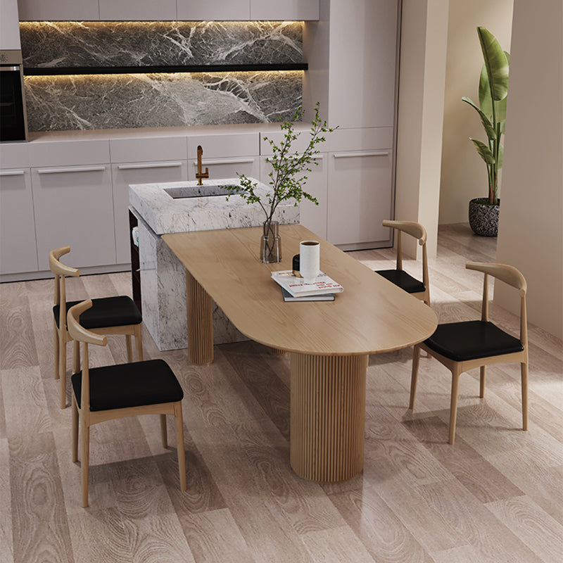 コンテンポラリーウッドトップオーバルダイネットテーブルウッドペデスタルダイニングテーブル