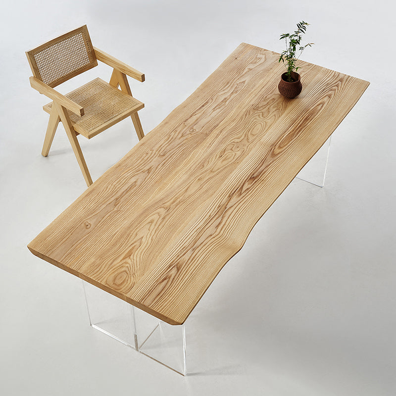 Natural Ash Wood Dining Table Rectangle Clear Acrylic Double Pedestal Table 78.7"L x 31.5"W x 29.5"H Without Chairs Clearhalo 'Dining Tables & Seating' 'Dining Tables' 'dining_table' 'furn' 'furn_dining_table' 'Furniture' 'Kitchen & Dining Furniture' 5155202