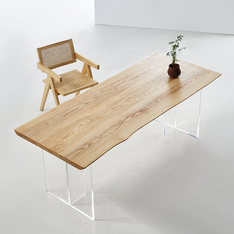 Natural Ash Wood Dining Table Rectangle Clear Acrylic Double Pedestal Table 63"L x 31.5"W x 29.5"H Without Chairs Clearhalo 'Dining Tables & Seating' 'Dining Tables' 'dining_table' 'furn' 'furn_dining_table' 'Furniture' 'Kitchen & Dining Furniture' 5155203