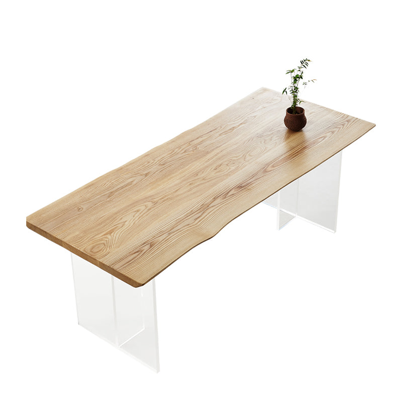 Natural Ash Wood Dining Table Rectangle Clear Acrylic Double Pedestal Table Without Chairs Clearhalo 'Dining Tables & Seating' 'Dining Tables' 'dining_table' 'furn' 'furn_dining_table' 'Furniture' 'Kitchen & Dining Furniture' 5155205