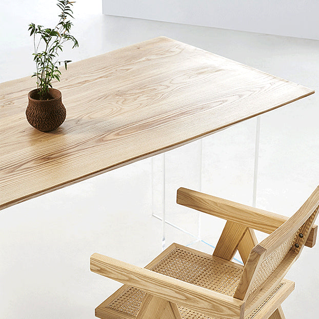 Natural Ash Wood Dining Table Rectangle Clear Acrylic Double Pedestal Table Clearhalo 'Dining Tables & Seating' 'Dining Tables' 'dining_table' 'furn' 'furn_dining_table' 'Furniture' 'Kitchen & Dining Furniture' 5155208