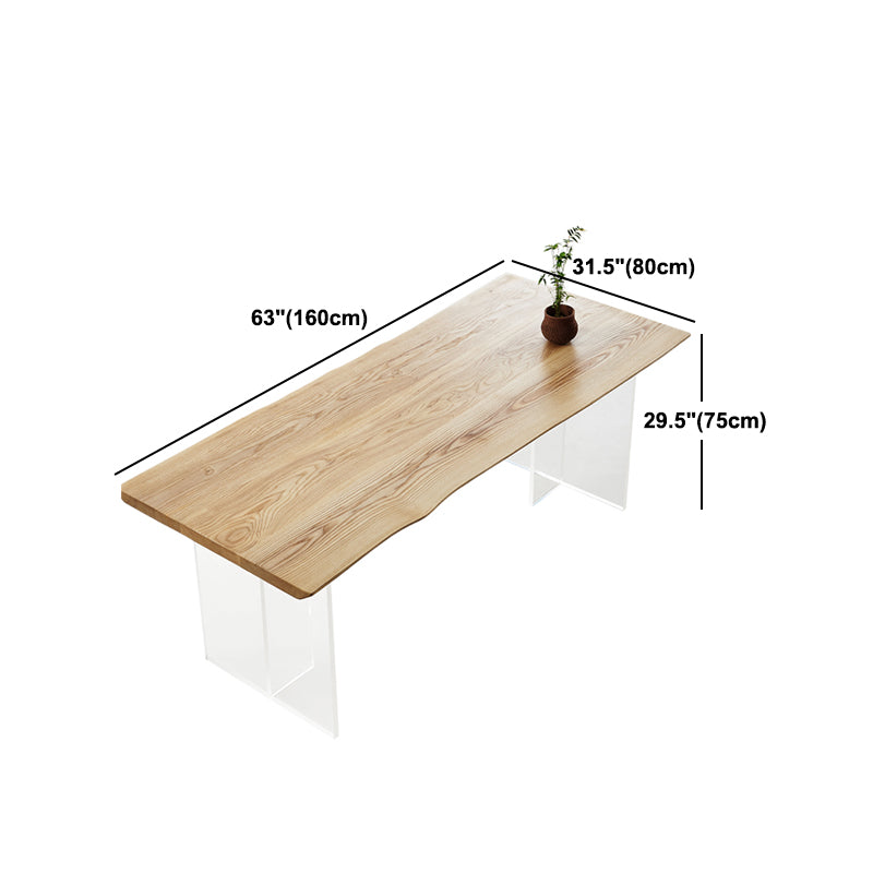 Natural Ash Wood Dining Table Rectangle Clear Acrylic Double Pedestal Table Clearhalo 'Dining Tables & Seating' 'Dining Tables' 'dining_table' 'furn' 'furn_dining_table' 'Furniture' 'Kitchen & Dining Furniture' 5155212