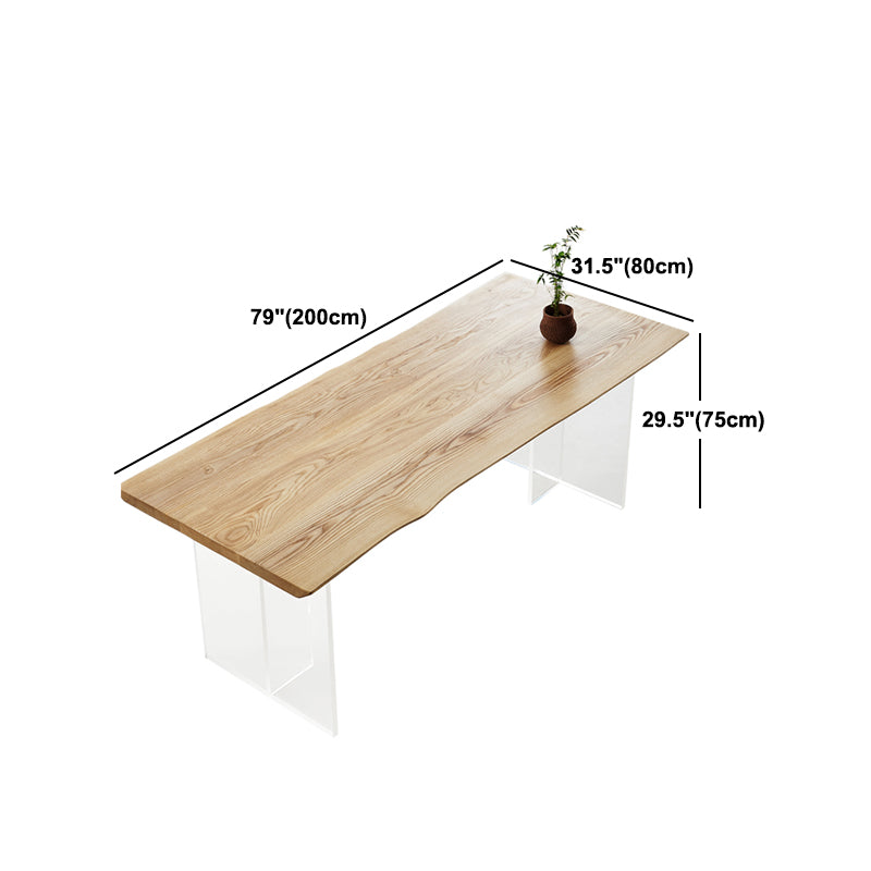 Natural Ash Wood Dining Table Rectangle Clear Acrylic Double Pedestal Table Clearhalo 'Dining Tables & Seating' 'Dining Tables' 'dining_table' 'furn' 'furn_dining_table' 'Furniture' 'Kitchen & Dining Furniture' 5155214