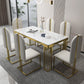 Esstisch im Glam-Stil mit Steinplatte und goldenem Sockel für das Wohnzimmer