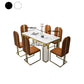 Esstisch im Glam-Stil mit Steinplatte und goldenem Sockel für das Wohnzimmer