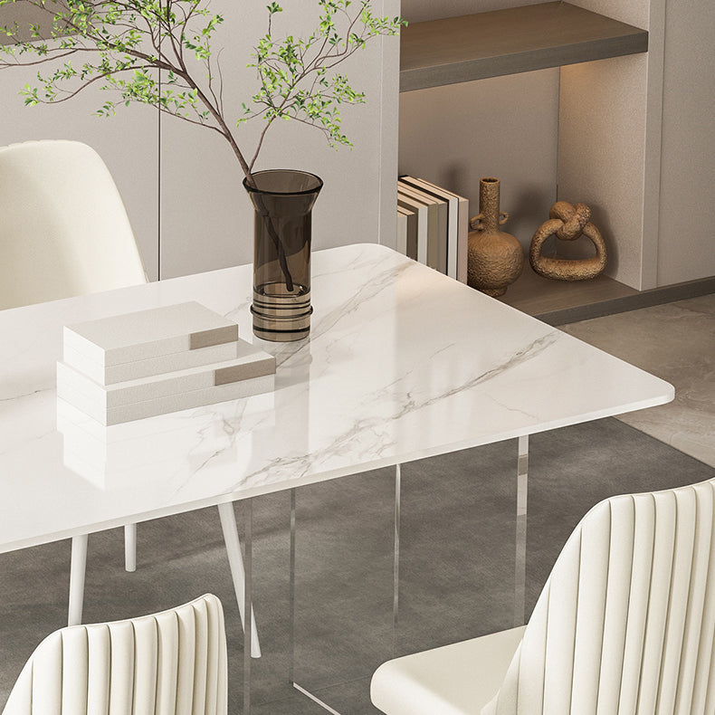 Sintered Stone Dining Table Modern White Dining Table with Acrylic Base Clearhalo 'Dining Tables & Seating' 'Dining Tables' 'dining_table' 'furn' 'furn_dining_table' 'Furniture' 'Kitchen & Dining Furniture' 5155237