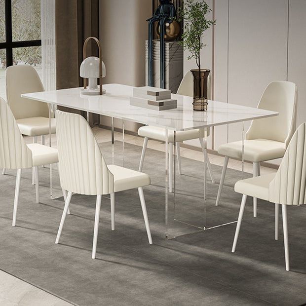 Sintered Stone Dining Table Modern White Dining Table with Acrylic Base Clearhalo 'Dining Tables & Seating' 'Dining Tables' 'dining_table' 'furn' 'furn_dining_table' 'Furniture' 'Kitchen & Dining Furniture' 5155243