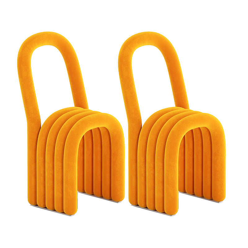 Modern Style Side Chair Velvet Open Back Armless Dining Chair for Home Yellow 2 Piece Set Clearhalo 'Dining Chairs' 'Dining Tables & Seating' 'dining_chair' 'furn' 'furn_dining_chair' 'Furniture' 'Kitchen & Dining Furniture' 5155494