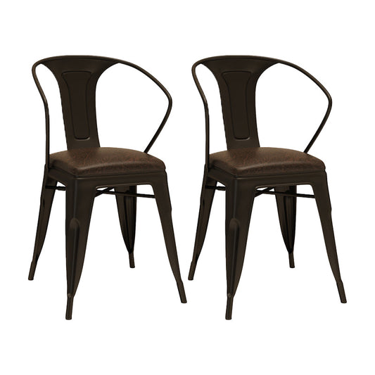 Industrial Style Arm Chair Slat Back Stackable Dining Arm Chair Black 2 Piece Set