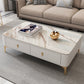Modern Rectangular Stone Coffee Cocktail Table with Drawers, 47.2" W x 23.6" D x 15.7" H