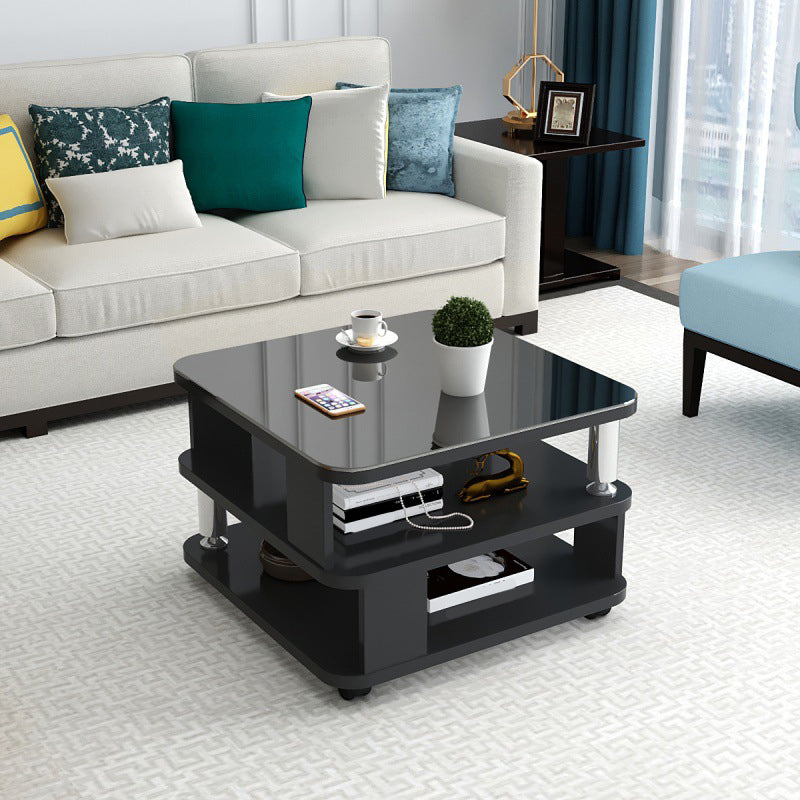 Nordic Glass Top Coffee Table Square Cocktail Table with Caster Black Black Clearhalo 'Coffee & Accent Tables' 'Coffee Tables' 'coffee_tables' 'furn' 'furn_coffee_tables' 'Furniture' 'Living Room Furniture' 5158179