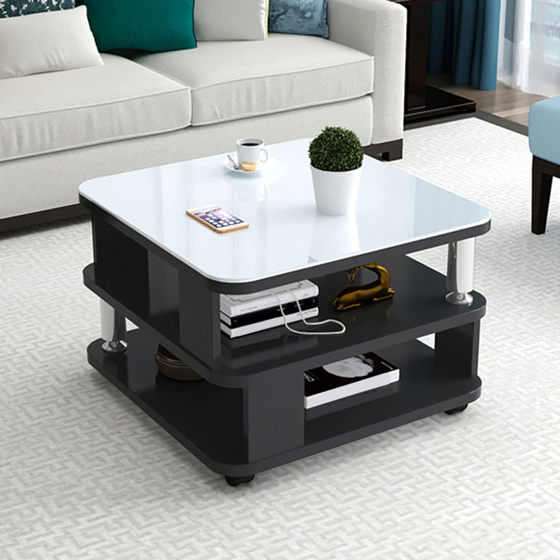 Nordic Glass Top Coffee Table Square Cocktail Table with Caster 23.6"L x 23.6"W x 21.7"H Black White Clearhalo 'Coffee & Accent Tables' 'Coffee Tables' 'coffee_tables' 'furn' 'furn_coffee_tables' 'Furniture' 'Living Room Furniture' 5158184