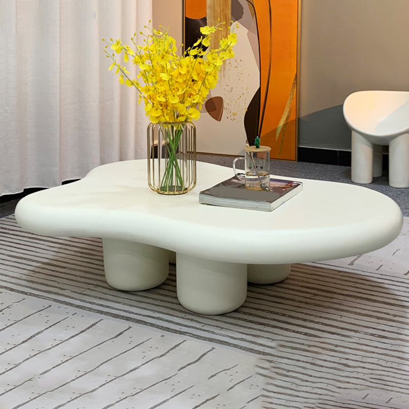 Modern Glass Steel Coffee Table with Four Legs Cocktail Table for Living Room 35.5"L x 29.5"W x 14"H White Clearhalo 'Coffee & Accent Tables' 'Coffee Tables' 'coffee_tables' 'furn' 'furn_coffee_tables' 'Furniture' 'Living Room Furniture' 5158191