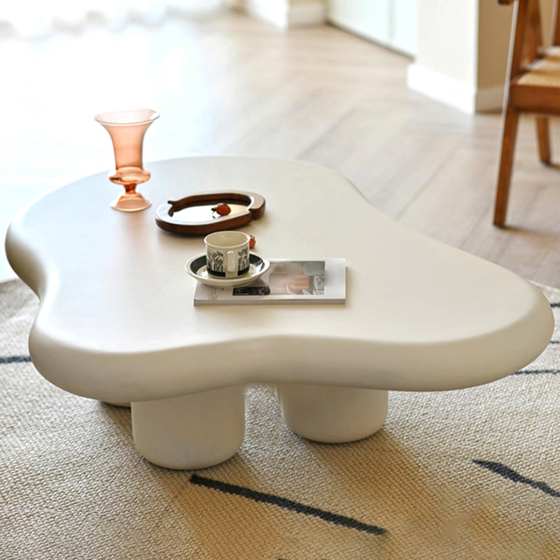 Modern Glass Steel Coffee Table with Four Legs Cocktail Table for Living Room 35.5"L x 29.5"W x 14"H Off-White Clearhalo 'Coffee & Accent Tables' 'Coffee Tables' 'coffee_tables' 'furn' 'furn_coffee_tables' 'Furniture' 'Living Room Furniture' 5158193